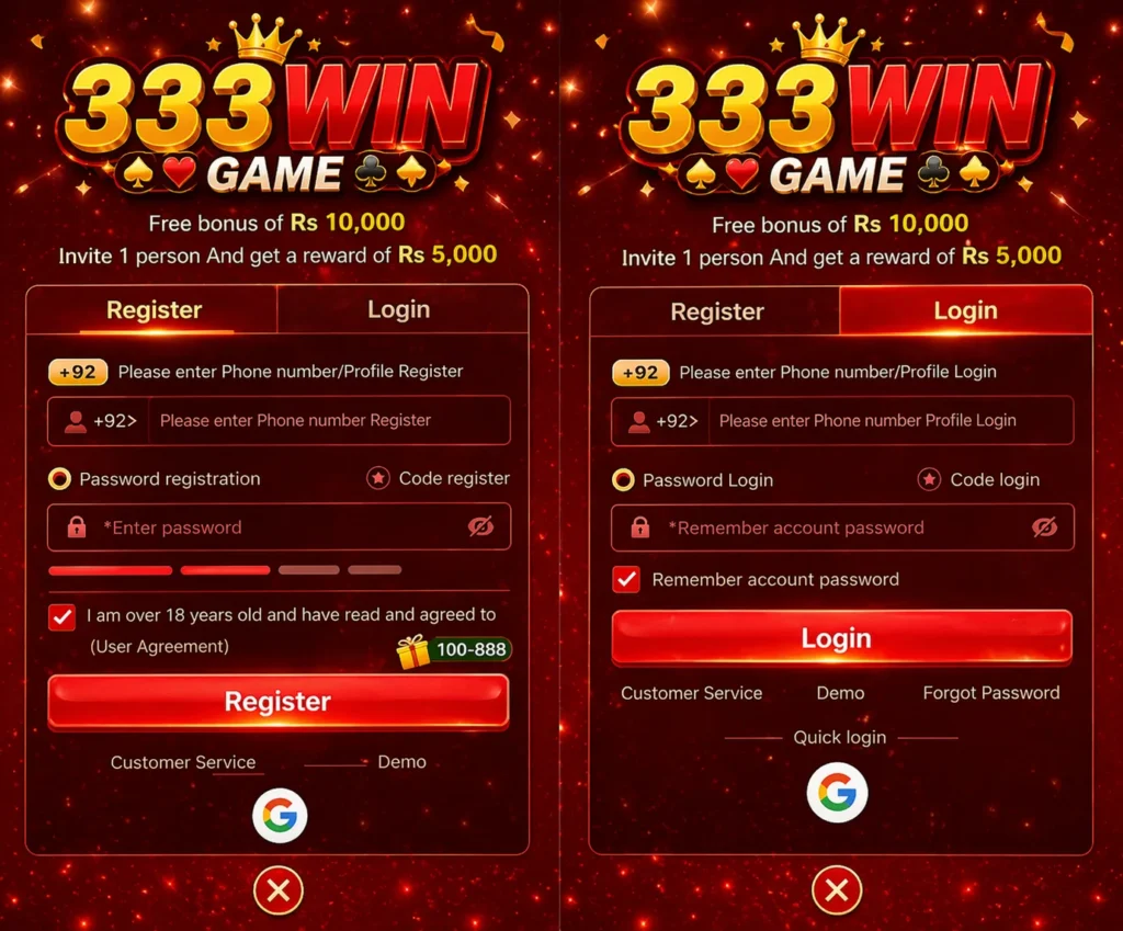 333 win game register and login