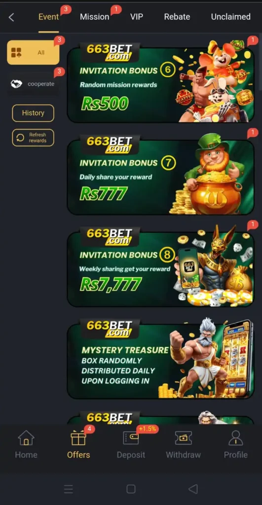 events in 663bet game
