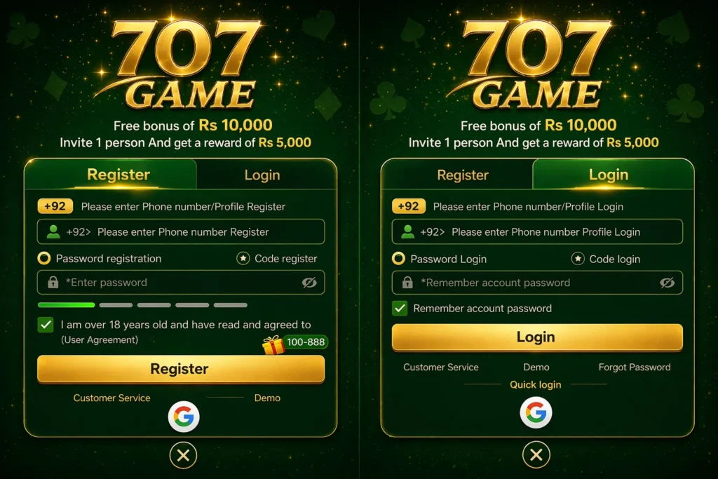 707 game register and login