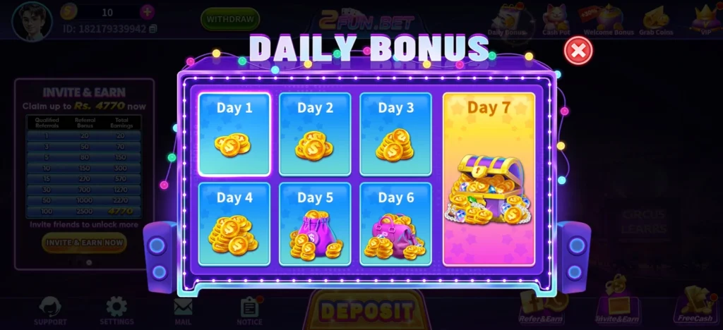 daily bonuses 2fun game